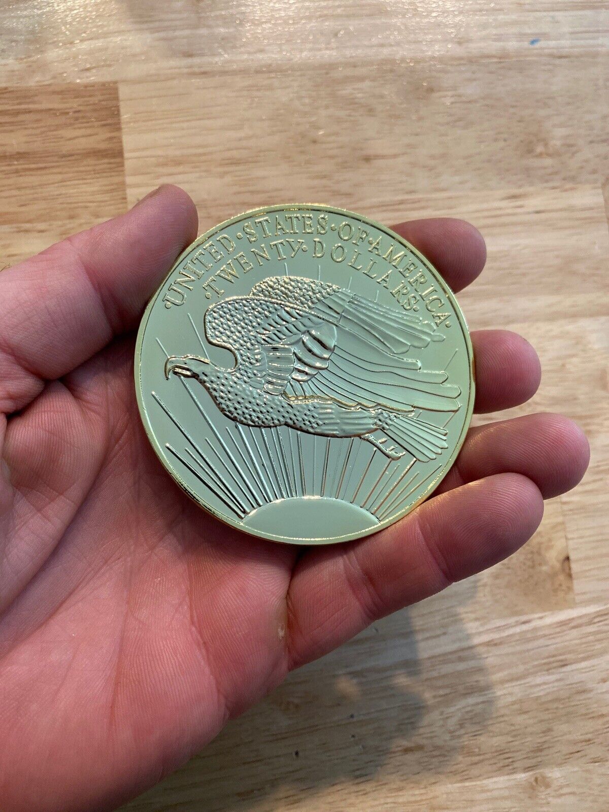 Saint Gaudens Coin Paperweight HUGE Novelty Metal Gold $20 Dollar Bullion GIFT