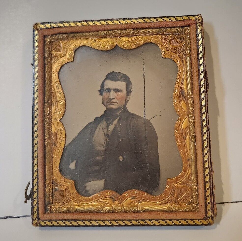 Vtg Antique 1850s Ambrotype  Daguerreotype Half Case Distinguished Man In Suit