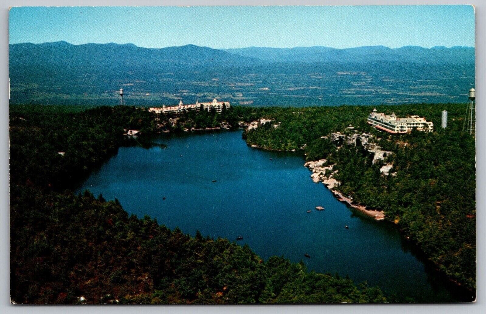 Lake Minnewaska Aerial View Resort Lakefront Mountains Forest Vintage Postcard