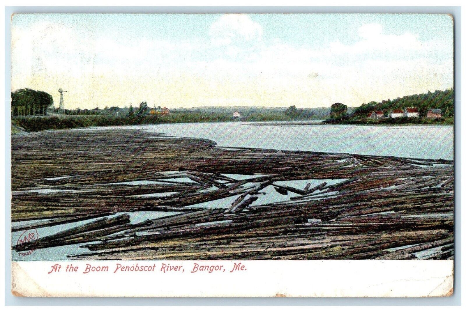 1909 Scenic View Boom Penobscot River Bangor Maine ME Vintage Antique Postcard