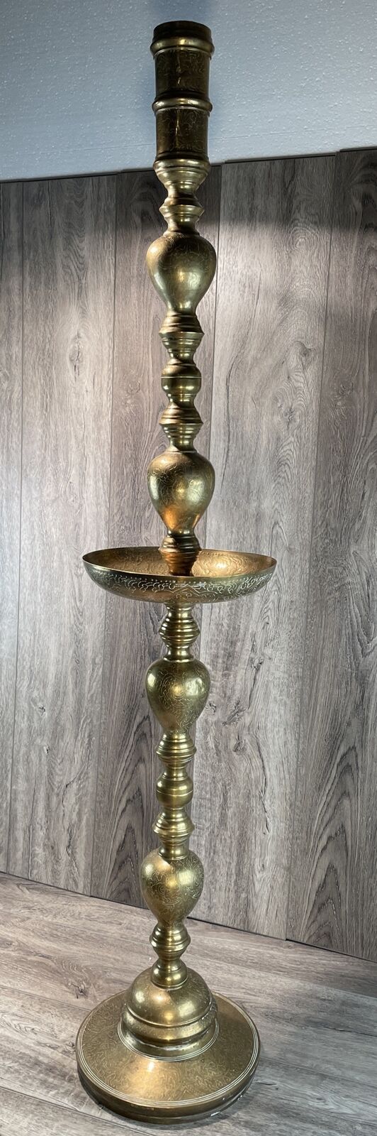 Giant Etched Brass Floor  Candlesticks Altar Prayer Candle Holders 50 Inch Tall