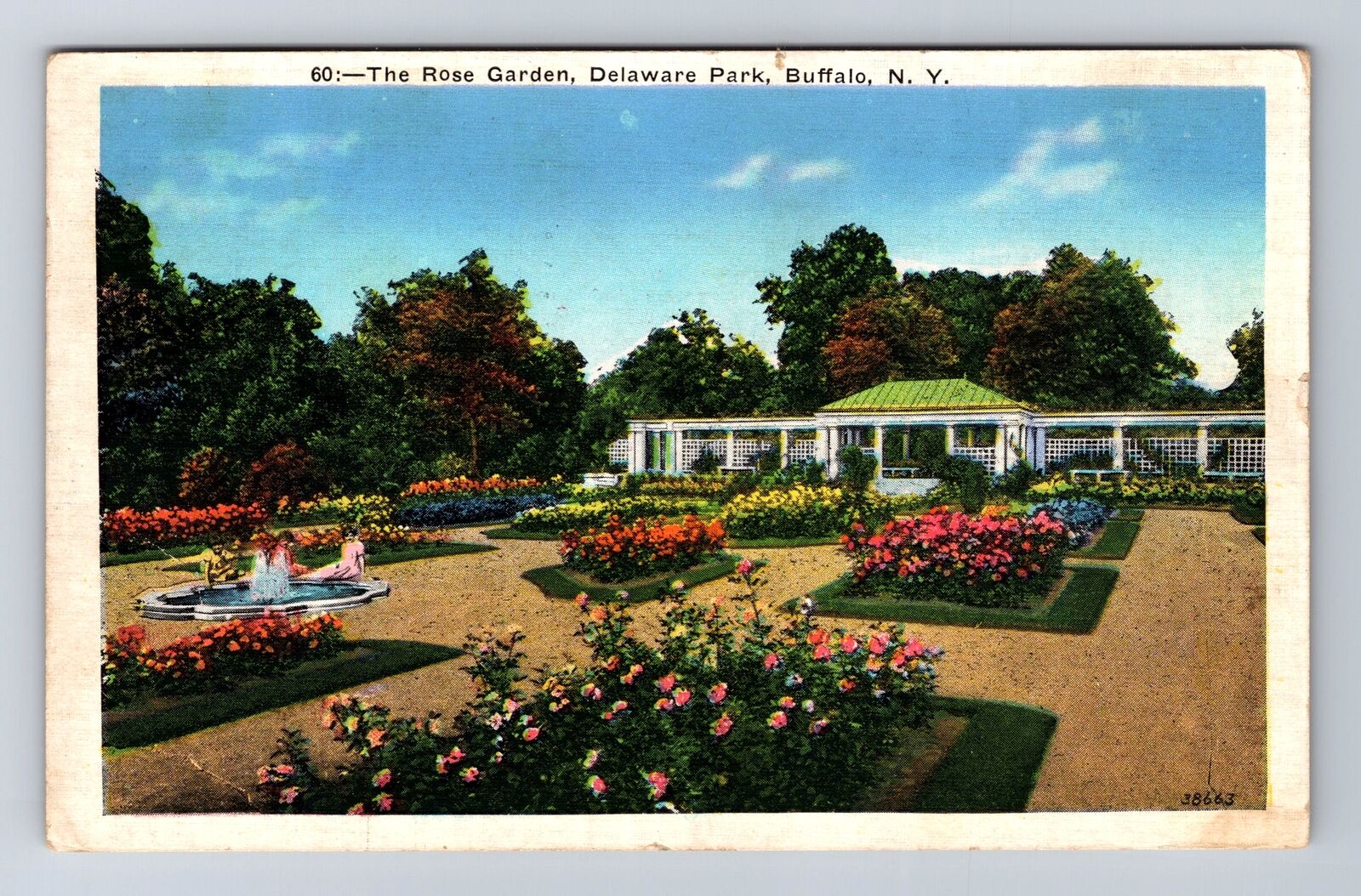 Buffalo NY-New York, The Rose Garden, Delaware Park, Vintage c1935 Postcard