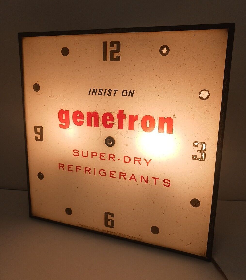 Vintage Pam Electric Advertising Clock Genetron Super Dry Refregerants Rare