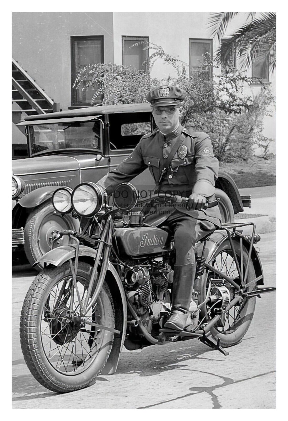 OLDTIME COP RIDING ON INDIAN MOTORCYCLE LOS ANGELES POLICE OFFICER 4X6 PHOTO