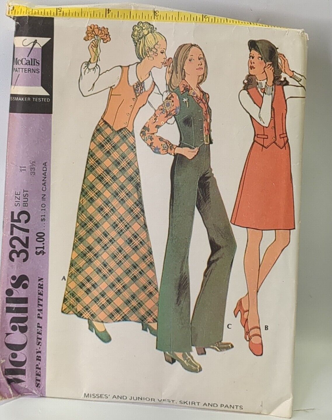 Vintage McCall’s Pattern 3275 Vest Skirt & Pants 1972 Cute 70s Style Jr Redbook
