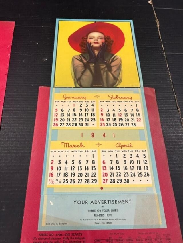 1930\'S PIN UP Calendar Salesman Sample Flapper art deco print pretty lady Z1