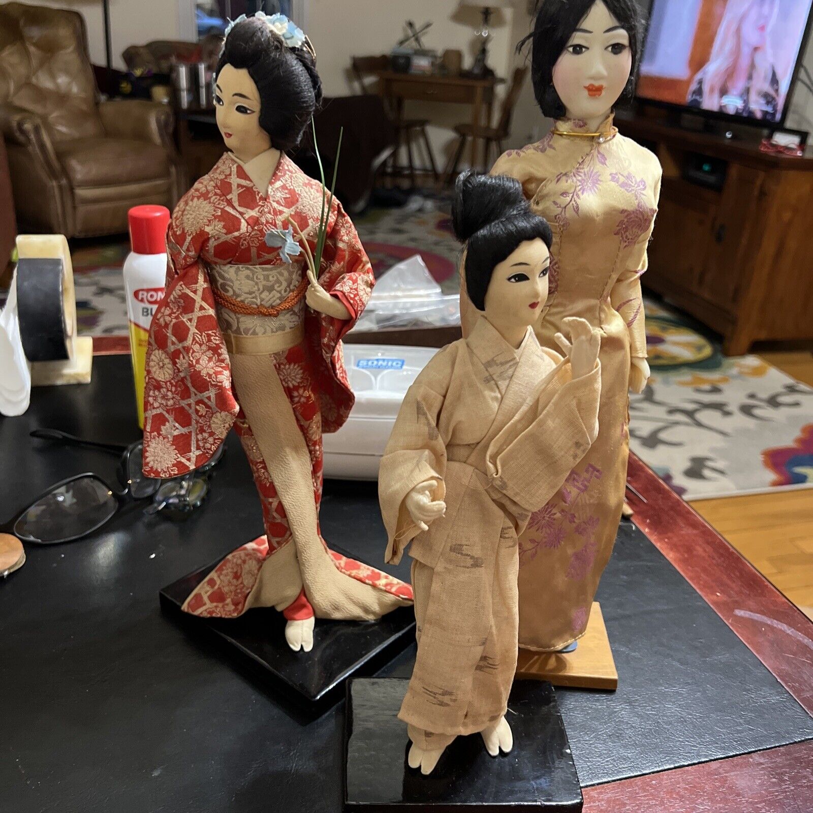 Stunning Estate Find Vintage Geisha Japanese Dolls Lot Of (3) Beautiful Dresses