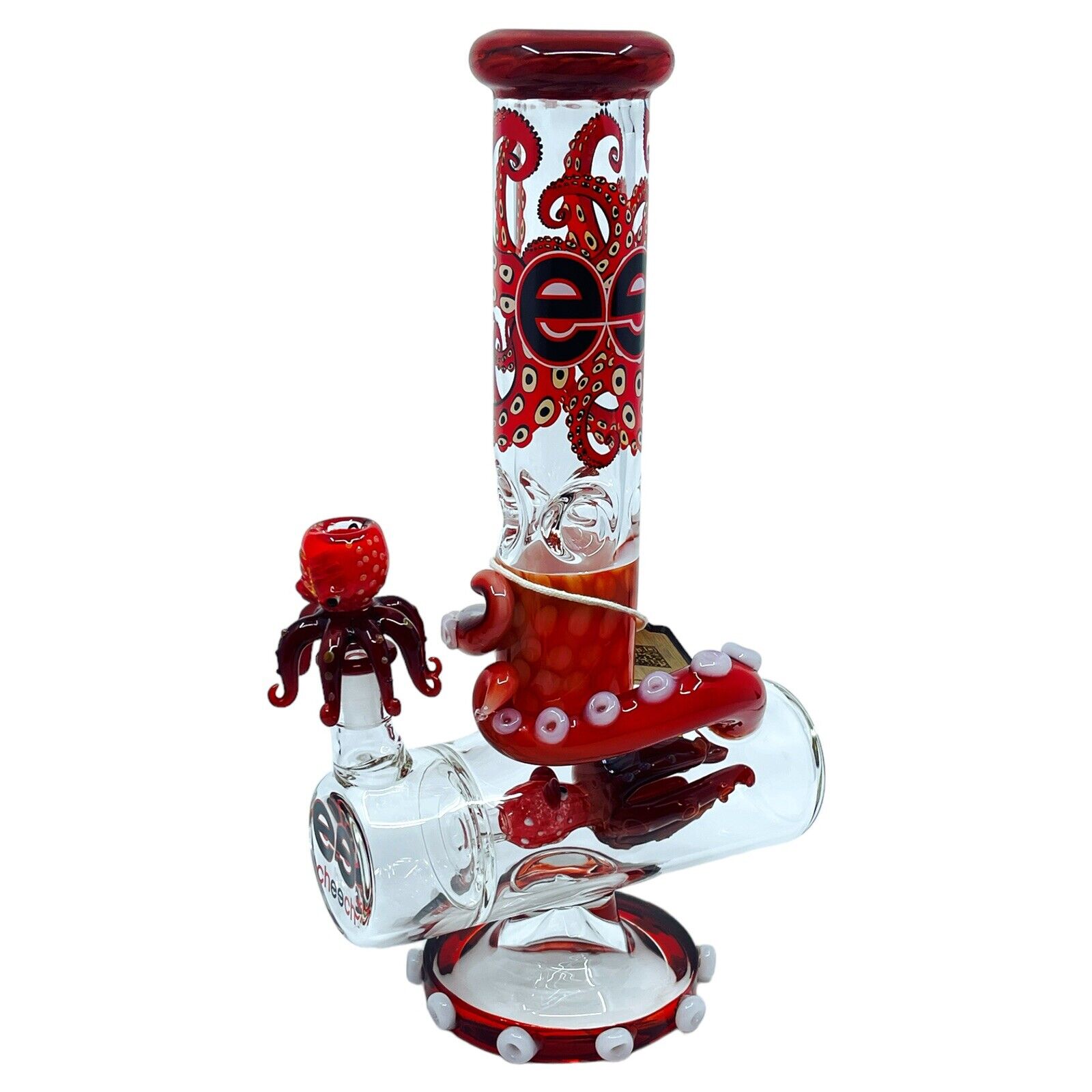 Cheech Bong Octopus Design Bowl Glass Waterpipe 10inch Tall heavy Duty Red