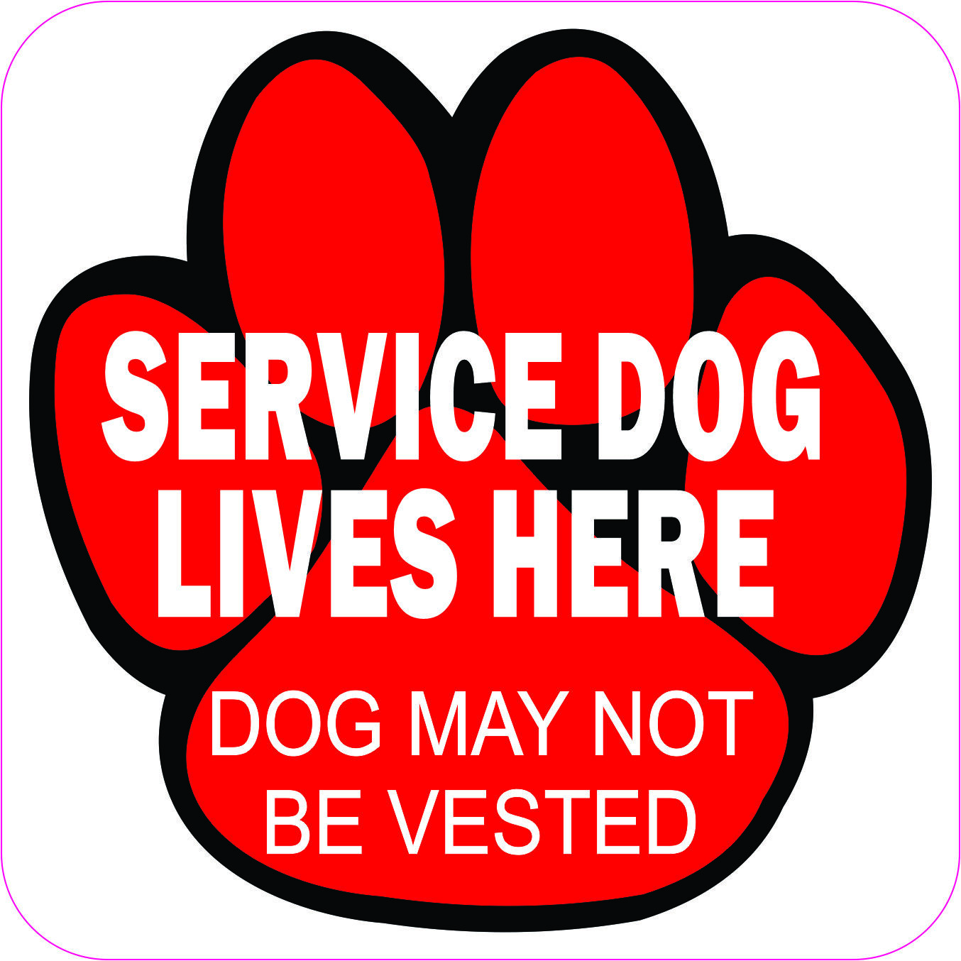 4.5in x 4.5in Red Paw Service Dog Lives Here Magnet Magnetic Sign