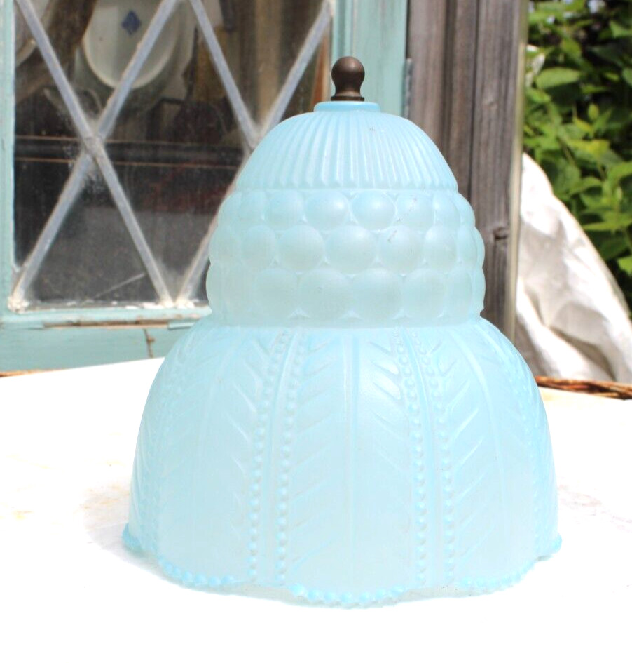 Art Deco Blue Frosted Glass Shade Embossed Dome 6x6” Wire Clip On Table Lamp
