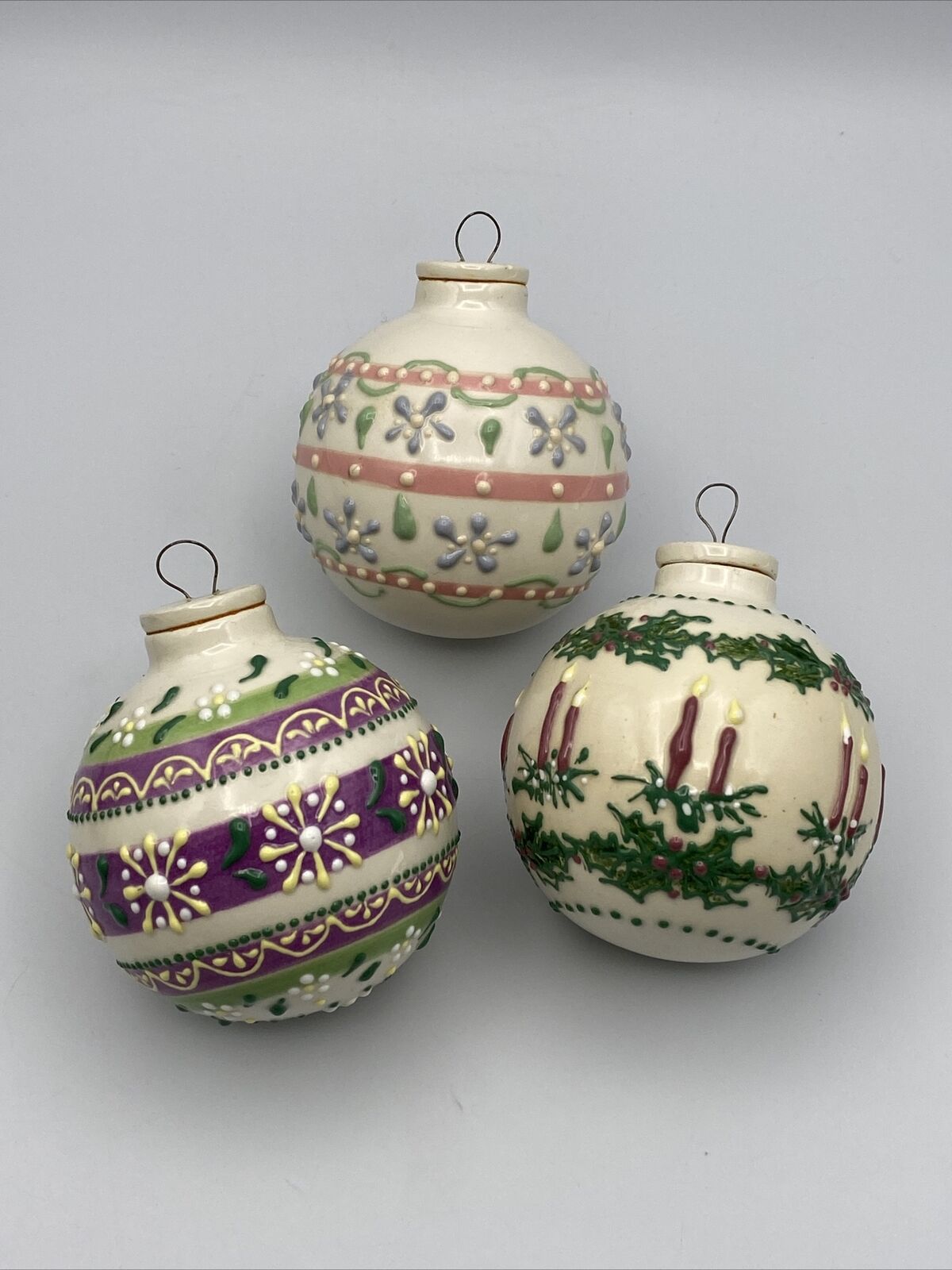 Handmade Porcelain Globe Multicolor Christmas Ornaments Set of Three