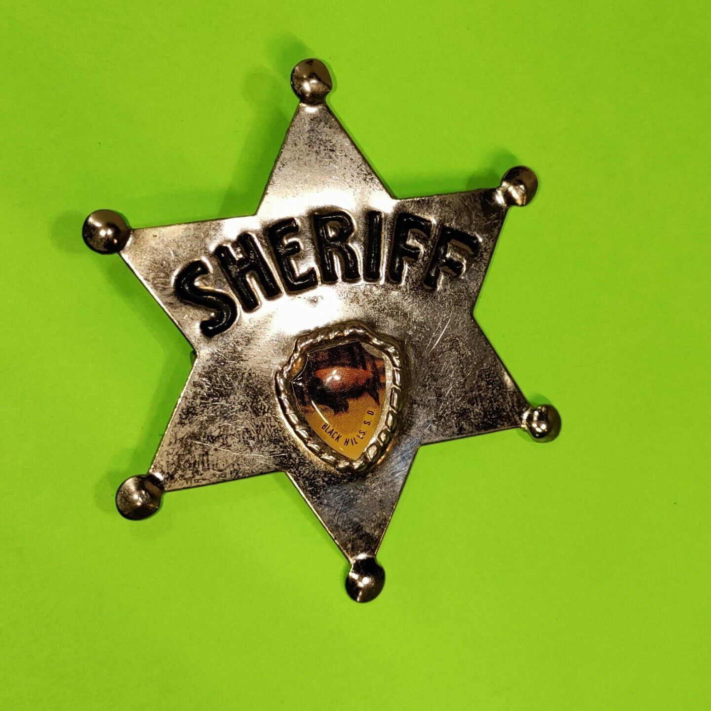 Vtg Silver Tone 6 Pt Star Sheriff Badge Black Hills S.D. Buffalo  National parks