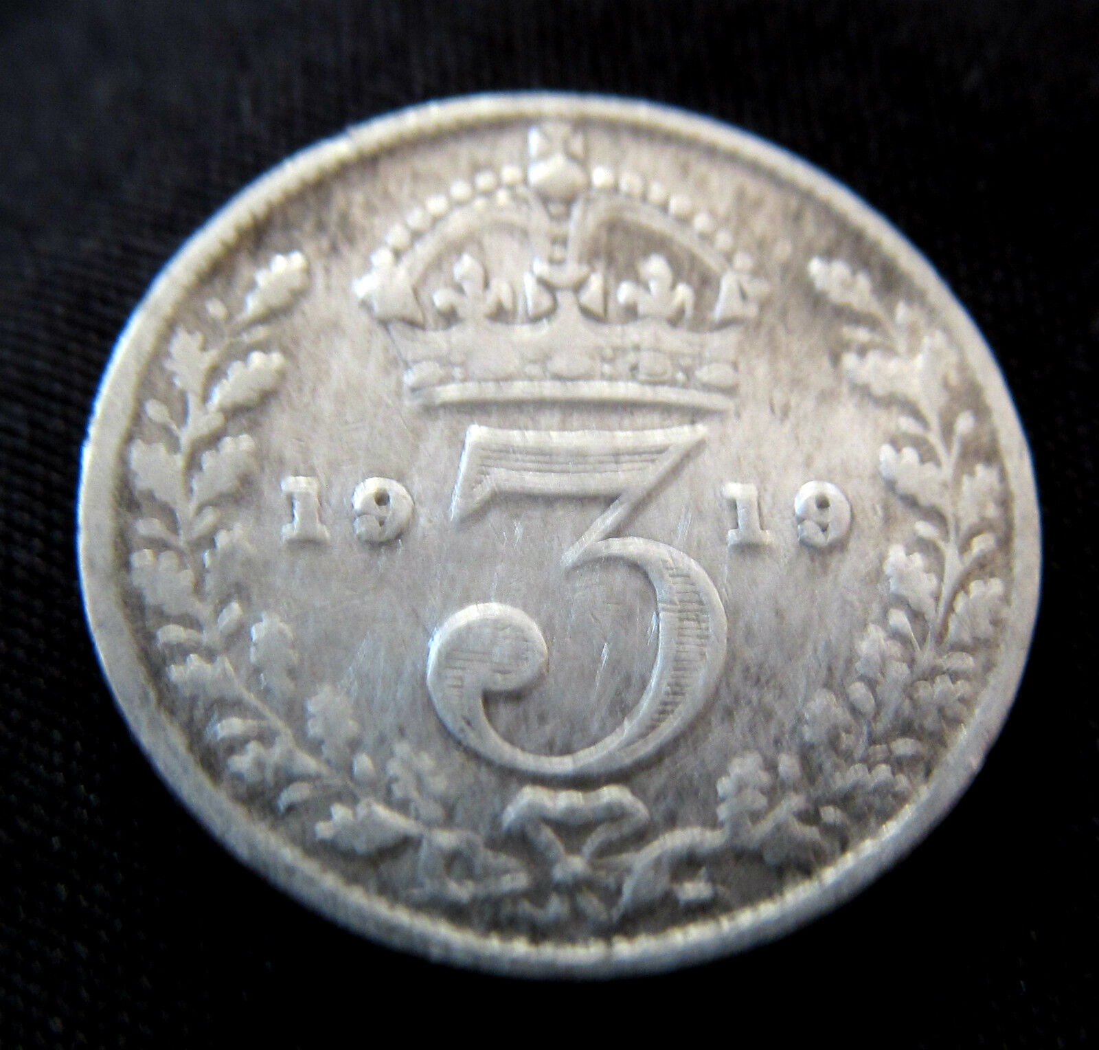 STERLING SOLID  0.925 SILVER Threepence 1919 Coin Antique II Old World War I UK