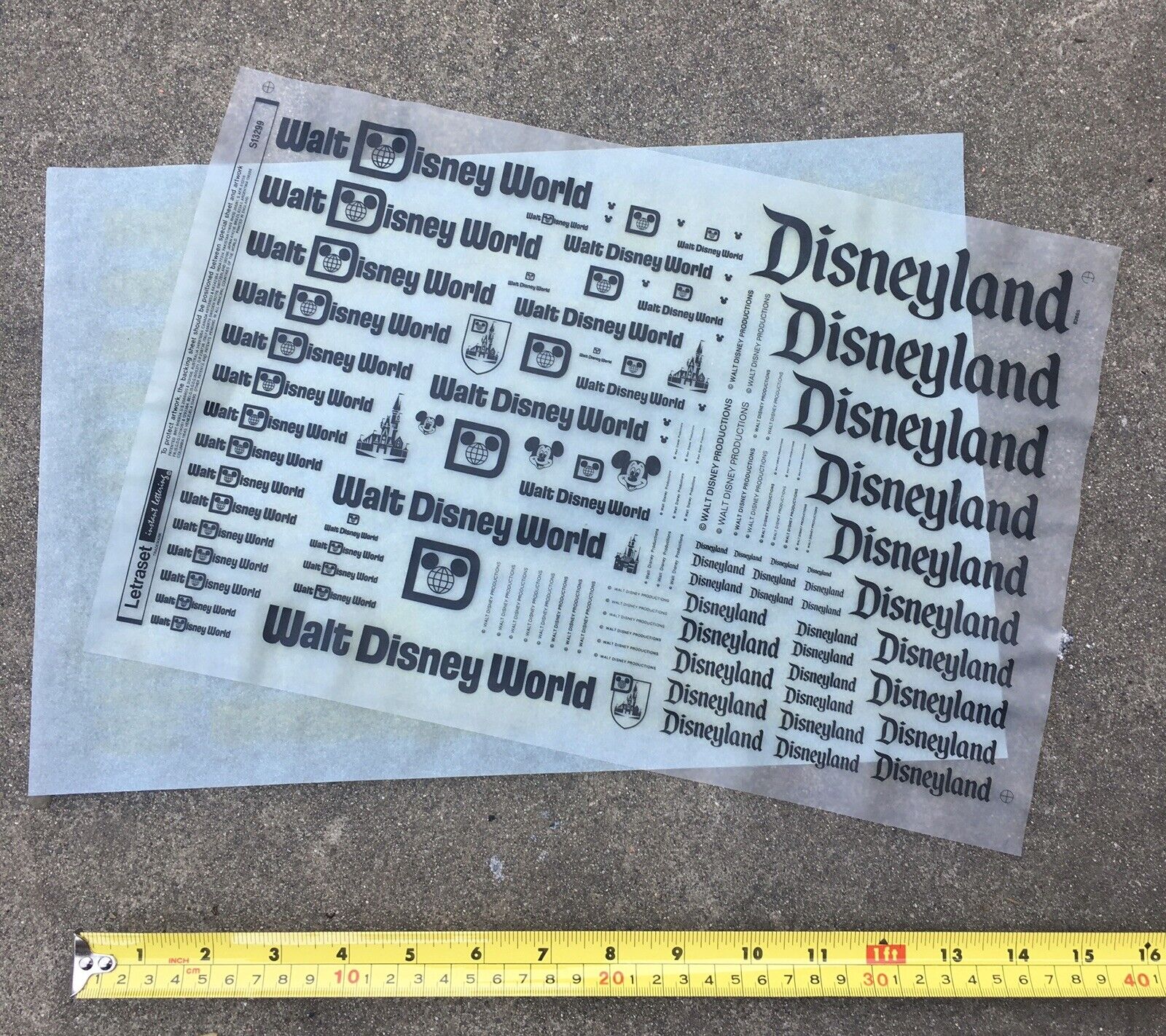 Rare 1980’s Disneyland/ Walt Disney World Logo Letraset Instant Lettering Sheet