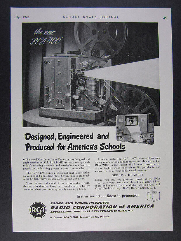 1948 RCA 400 16mm Film Projector vintage print Ad