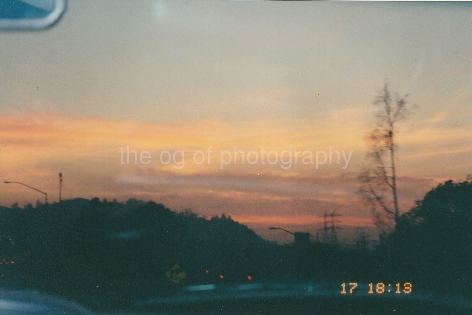 SUNSET Through The Car Windshield FOUND PHOTO Color  Original 96 8