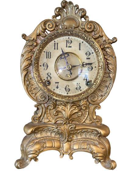 19TH Century Kroeber Brass 1894 Mantle Clock With Beautiful Design 