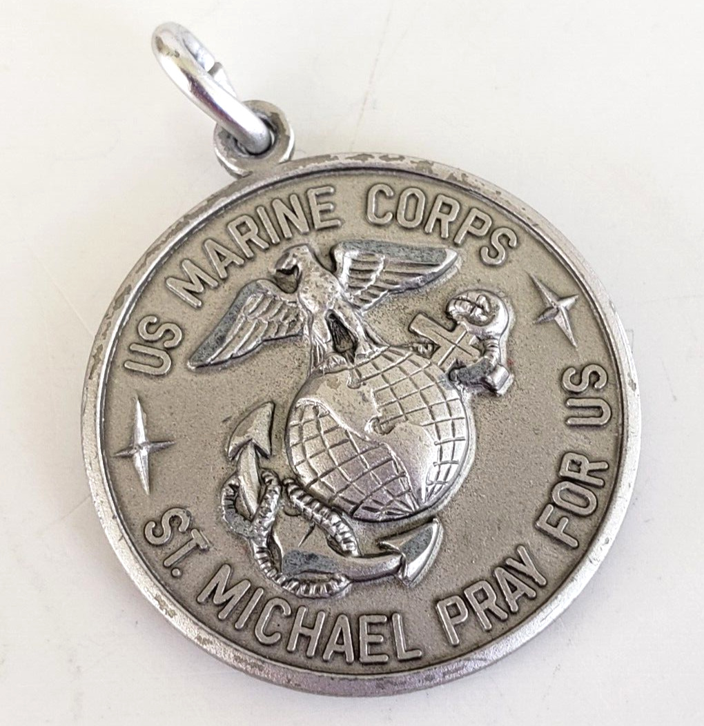 Vintage USMC United States Marine Corps St Michael Silver Tone Medal 1\