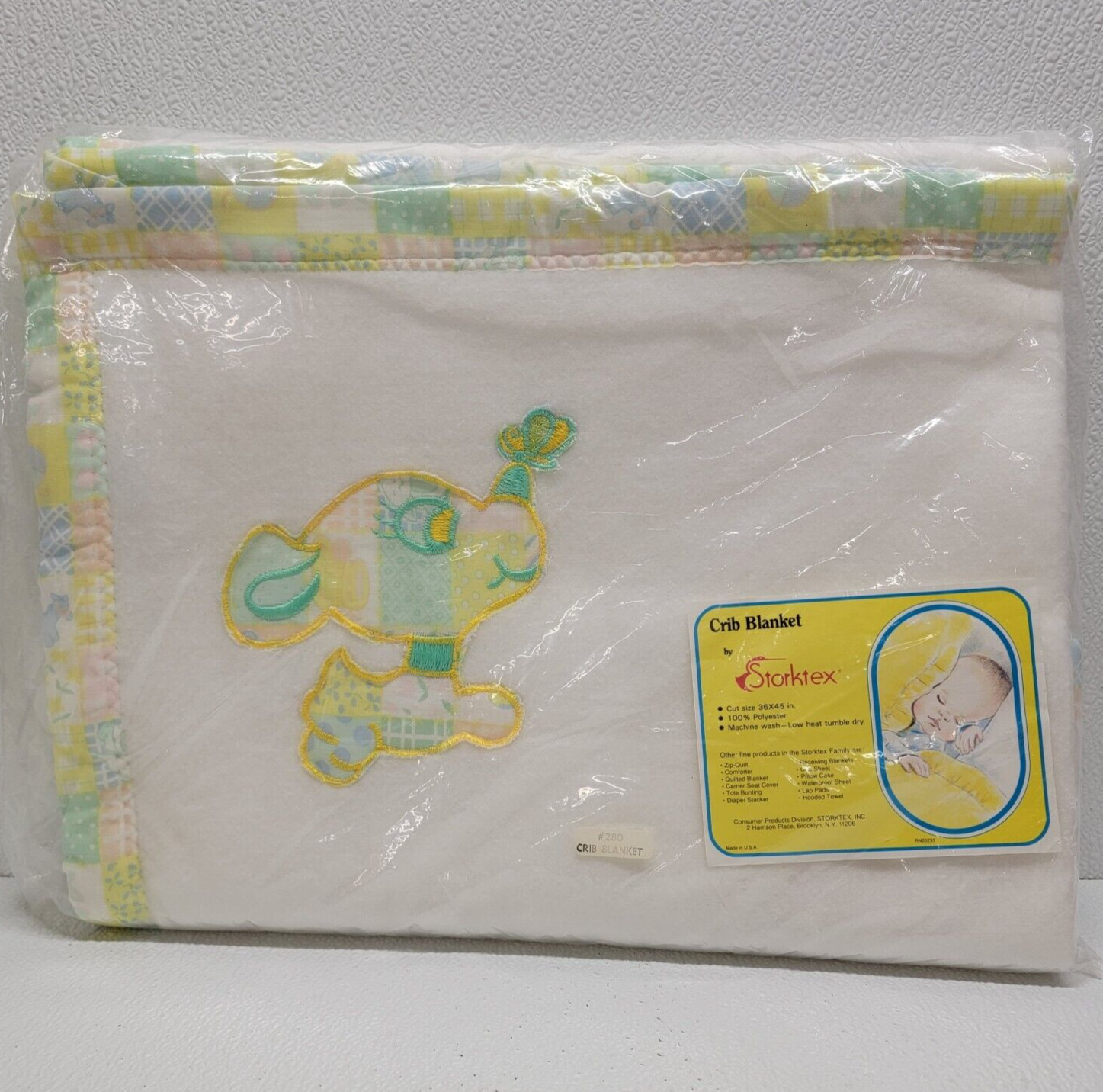 Vintage Storktex Baby Blanket White Yellow Green Dog Butterfly 36 x 45 New NOS