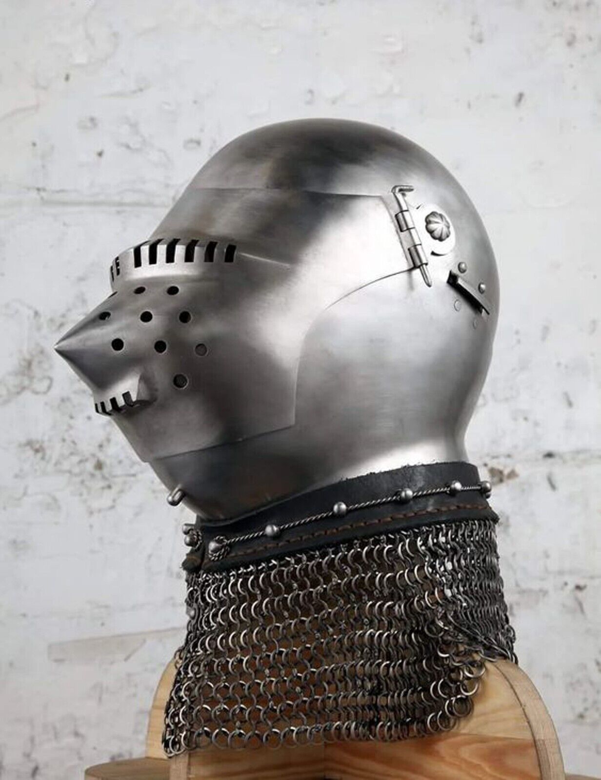 Medieval Pig Face Helmet Antique Armor Helmet 14 Gauge Bascinet Hounskull Helmet