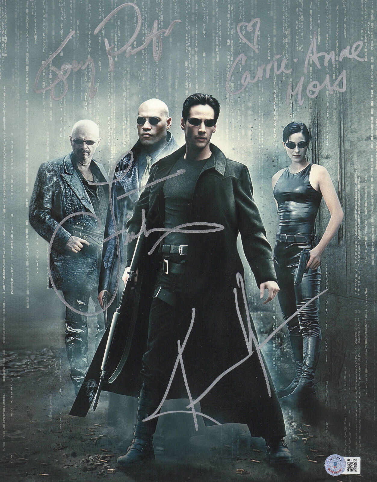 KEANU REEVES LAURENCE FISHBURNE + 2  SIGNED AUTO THE MATRIX 11X14 CAST PHOTO BAS