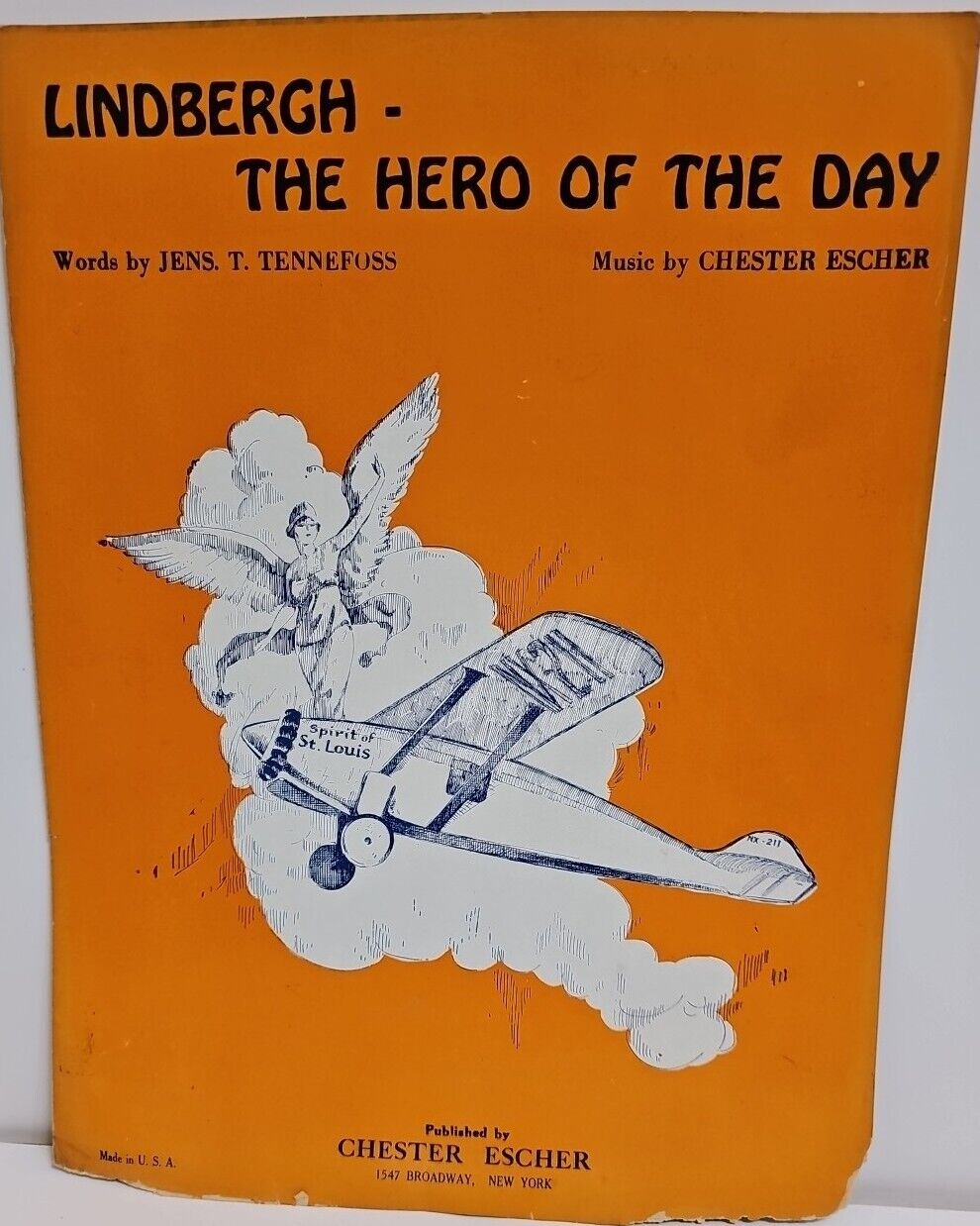 RARE 1928 Charles Lindbergh- The Hero Of The Day Sheet Music Spirit Of St. Louis