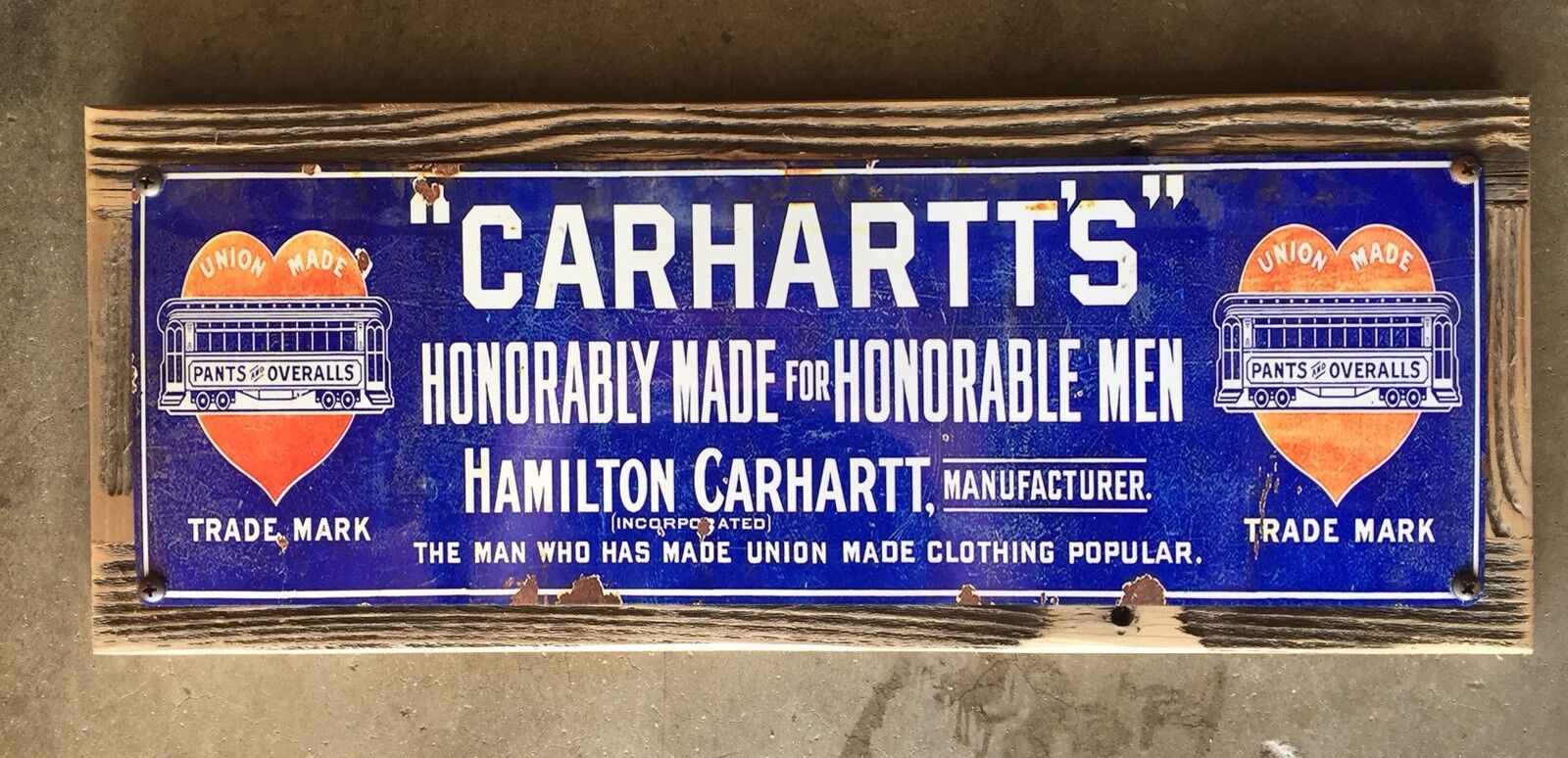 Carhartt Denim Blue Jeans Workwear Farm Vintage Advertising Framed Steel Sign