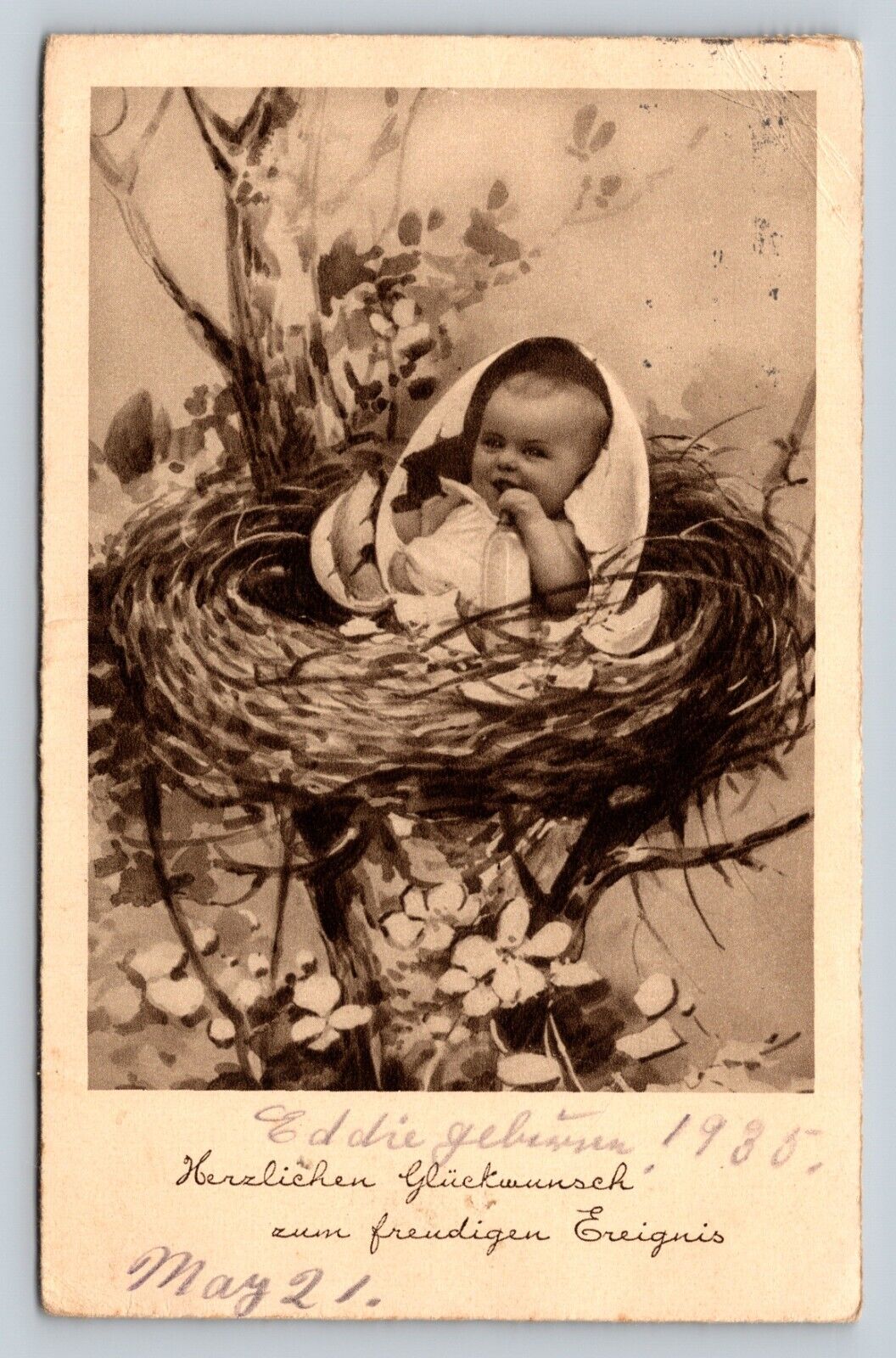 c1935 Baby In Egg Congratulations On The Joyful Occasion Vintage Postcard 0944
