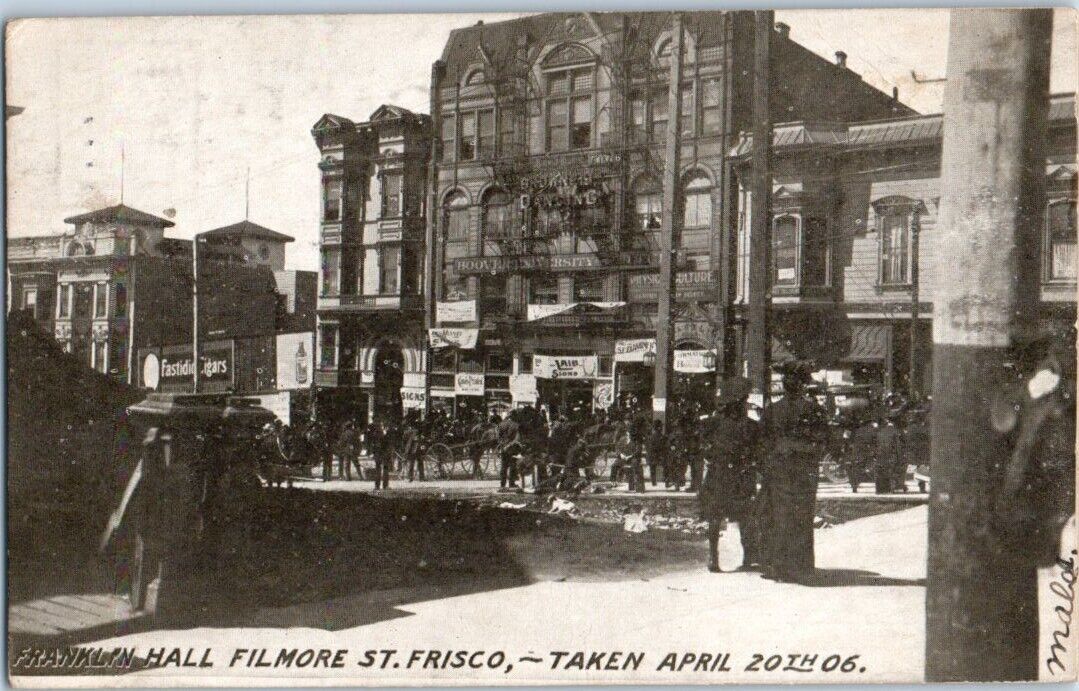 1906 Vintage RPPC Postcard Franklin Hall Filmore St. San Francisco California