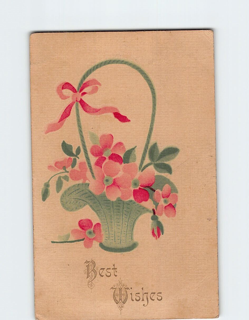 Postcard Best Wishes Flower Basket Card