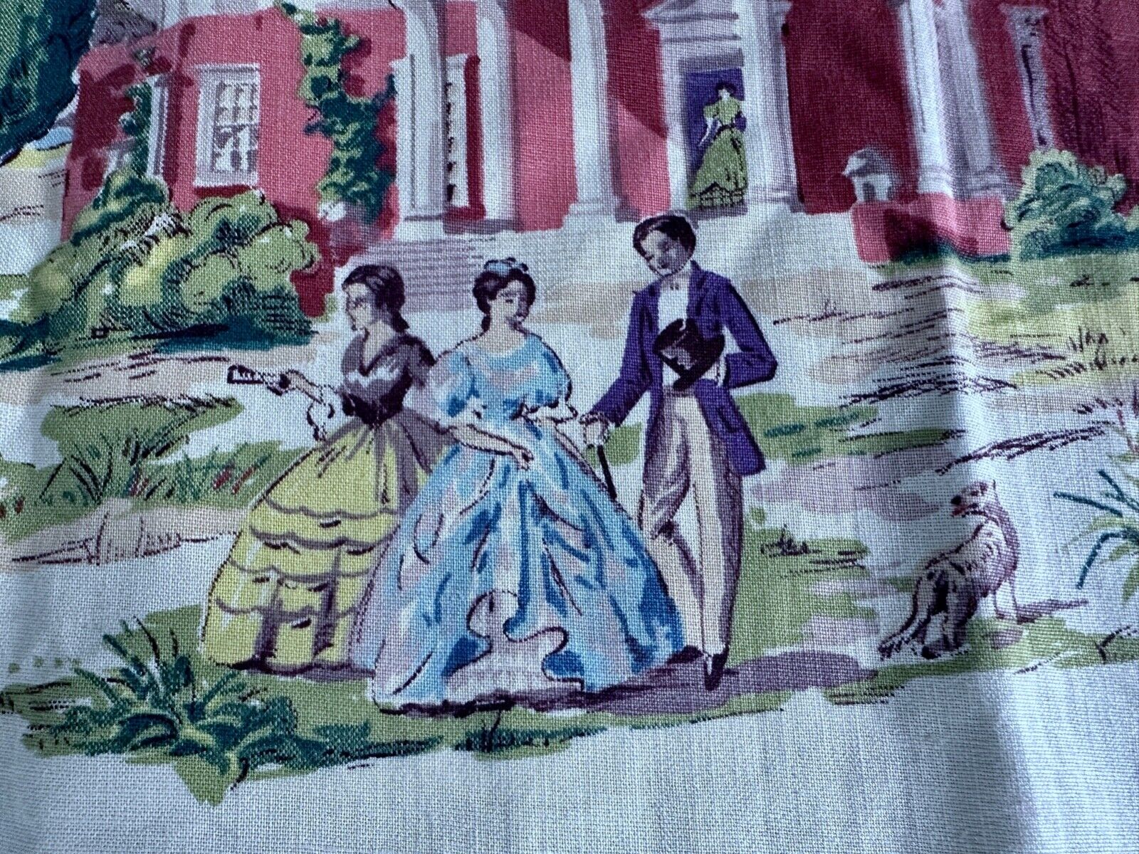 1940's Georgian Southern Antebellum Civil War Americana Barkcloth Vintage Fabric