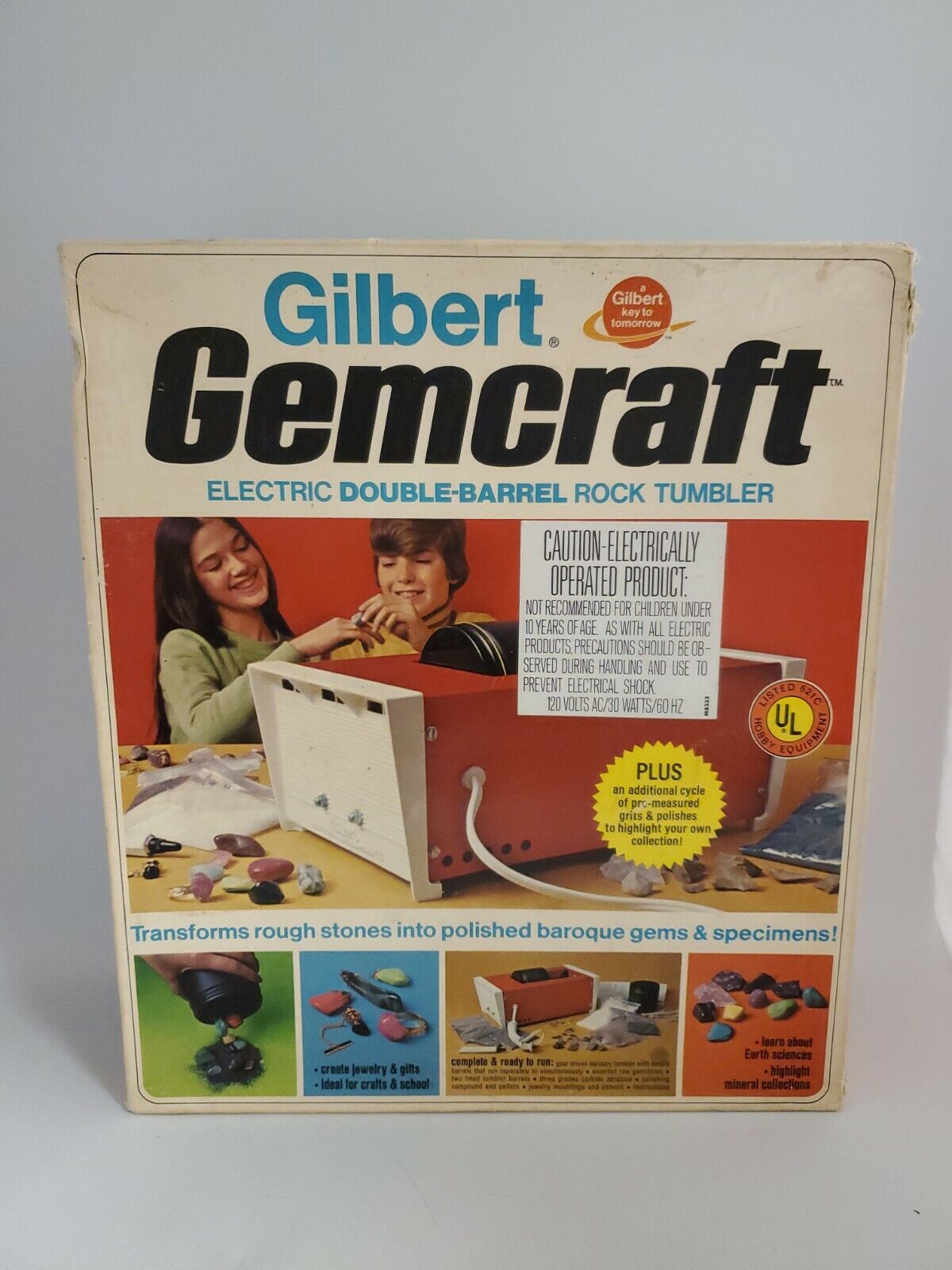 Vintage 1972 Gilbert Gemcraft Electric Double Barrel Rock Tumbler Kit 