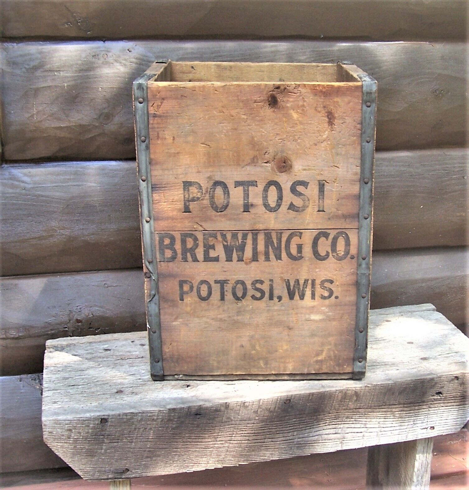 Potosi Brewing Company Wisconsin Half Gallon Beer Bottle Wood Crate Box Carrier