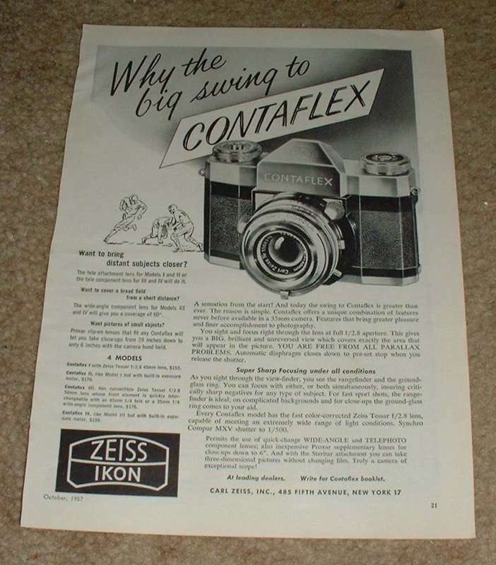 1957 Zeiss Contaflex Camera Ad, NICE