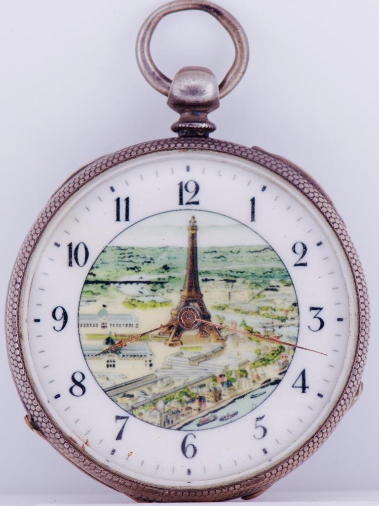 Antique French  Silver  Pocket Watch World Fair Exposition c1900 Perfect Working