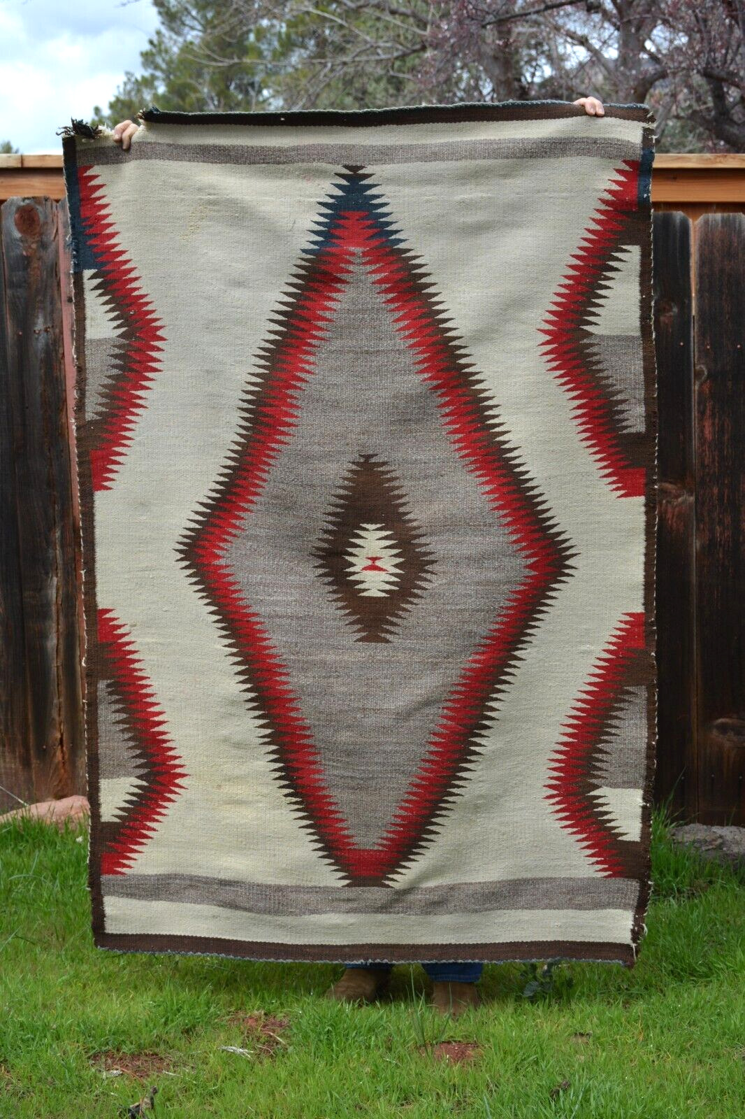 Old Navajo Rug - Bold Diamond Dazzler - Handspun Wools - Early 1900s - 66 x 45