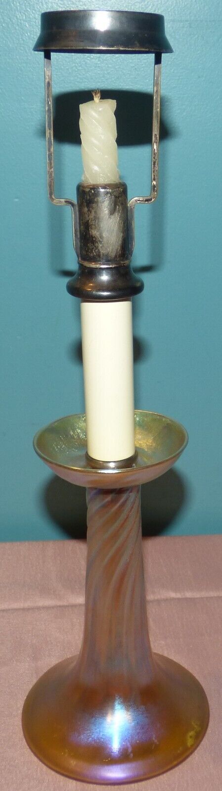 L.C. Tiffany Favrile Gold Glass Candle Lamp Base, No Shade