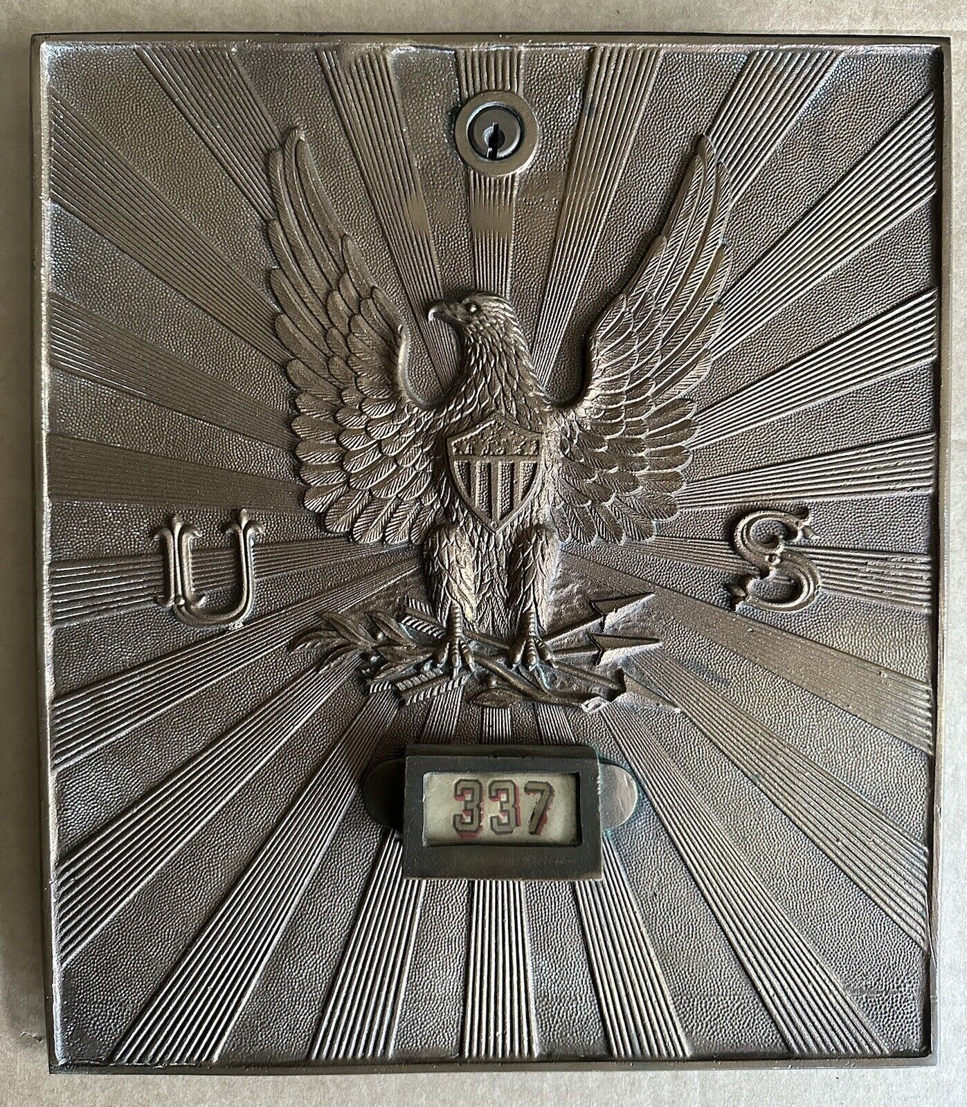 Large Antique USPS P O Post Office Box Door Bank Vintage Brass Eagle Rare PO