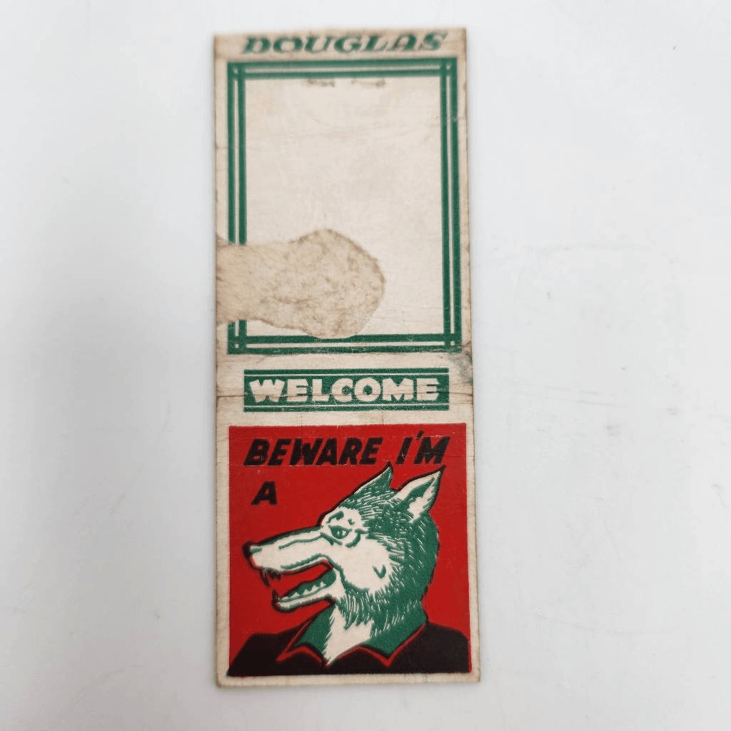 Vintage Matchcover Beware I'm a Wolf Douglas Welcome Bobtail