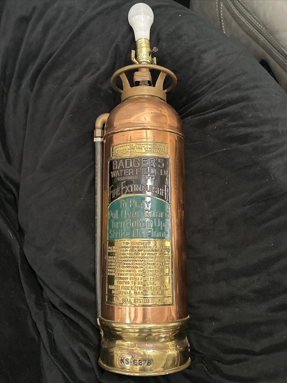Antique Badger\'s Copper & Brass Fire Extinguisher LAMP WORKS GREAT RARE