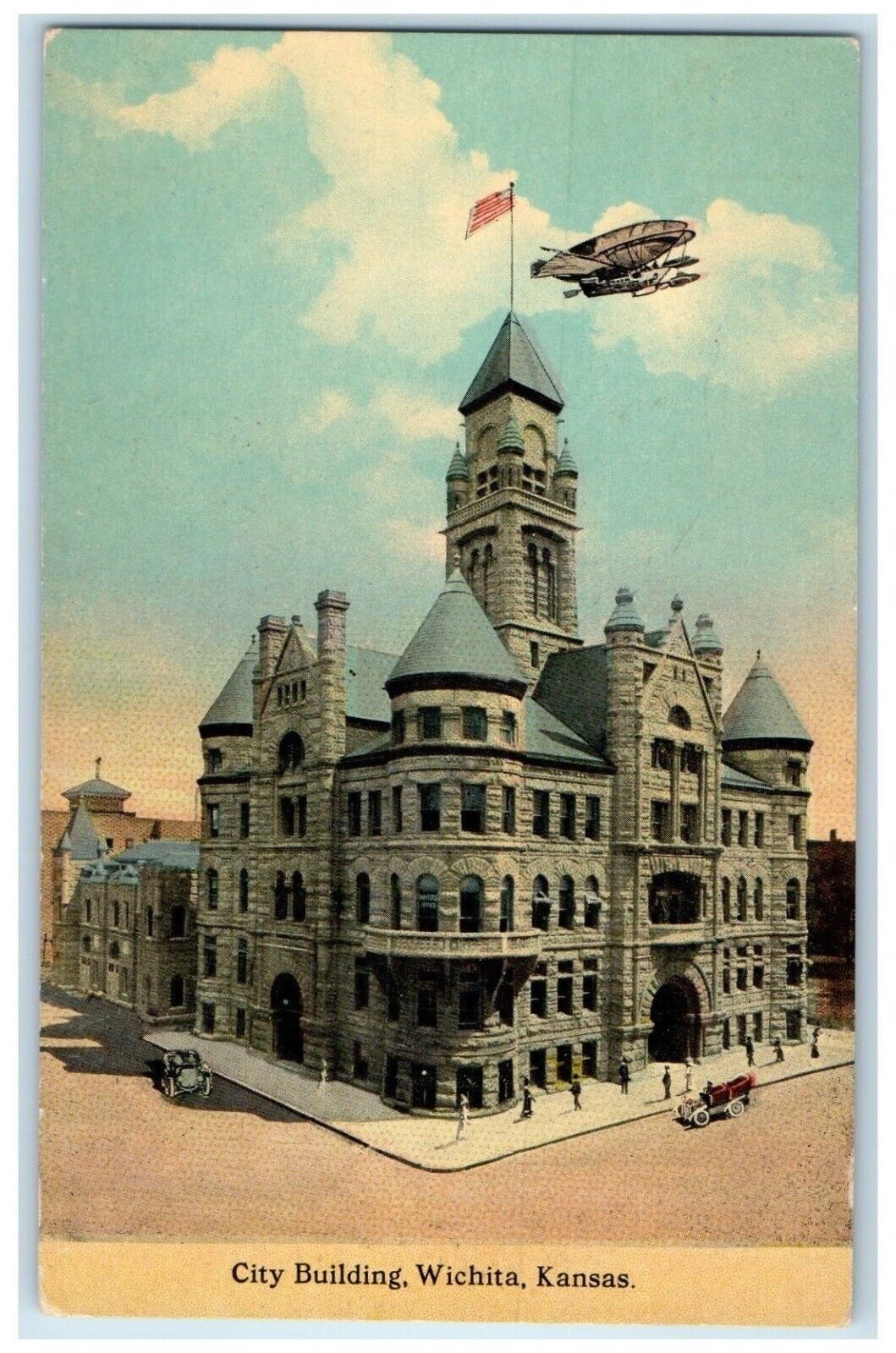 c1910 City Building Exterior Street Road Wichita Kansas Vintage Antique Postcard