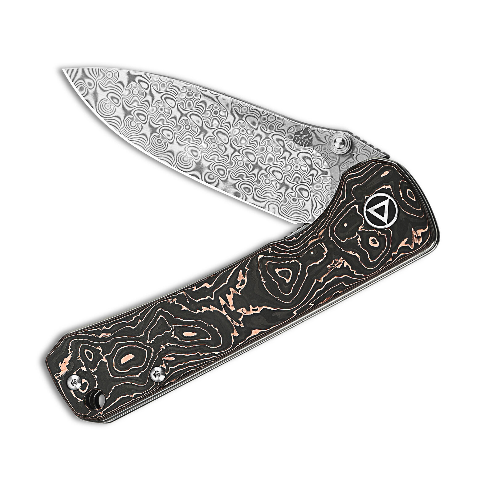 QSP Knives Hawk Liner Lock 131-S Knife Damascus Steel/Copper Carbon Fiber