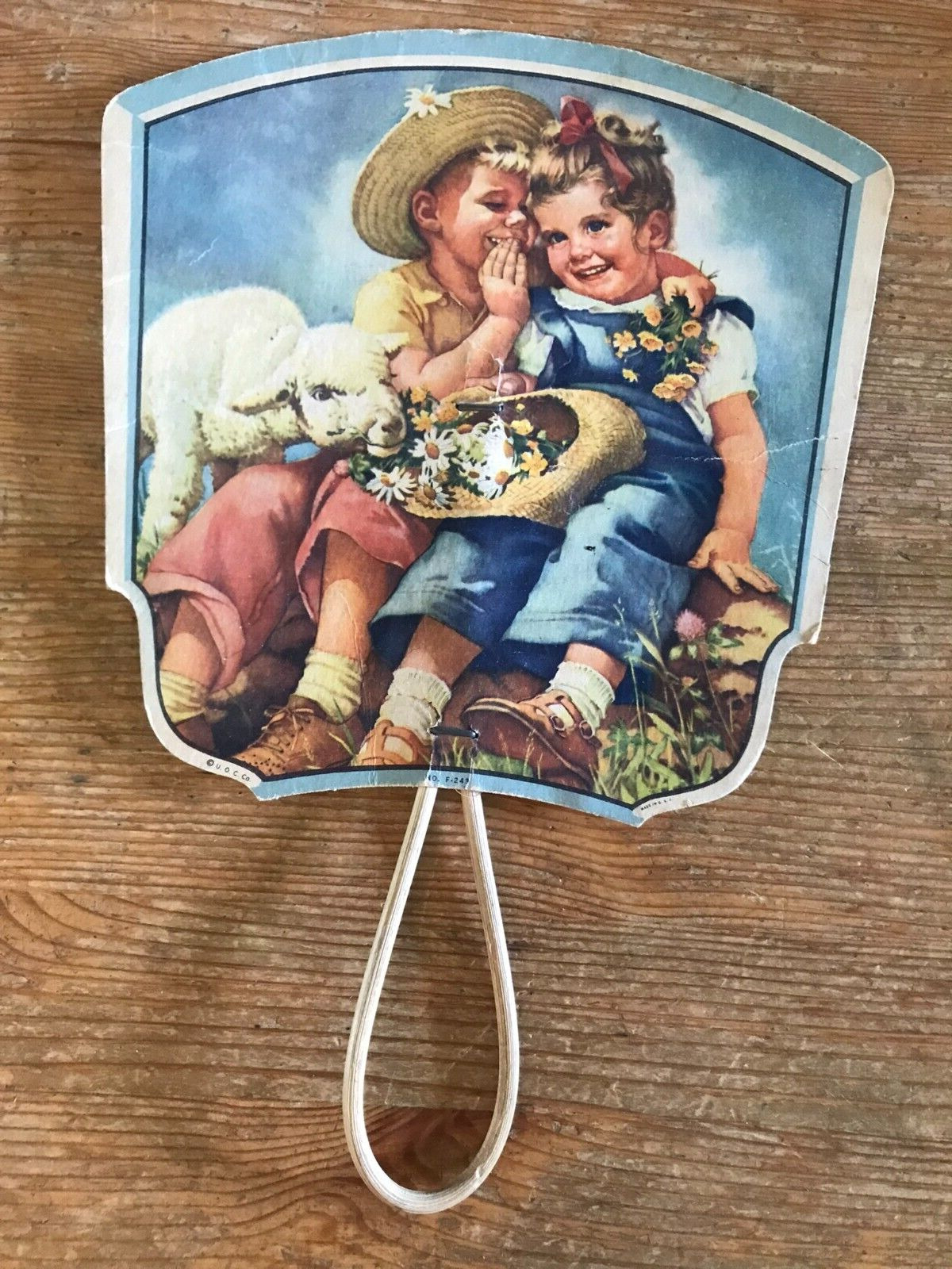 Vintage Advertising Fan F-243 Twin City Supply Dundalk MD Children With Sheep