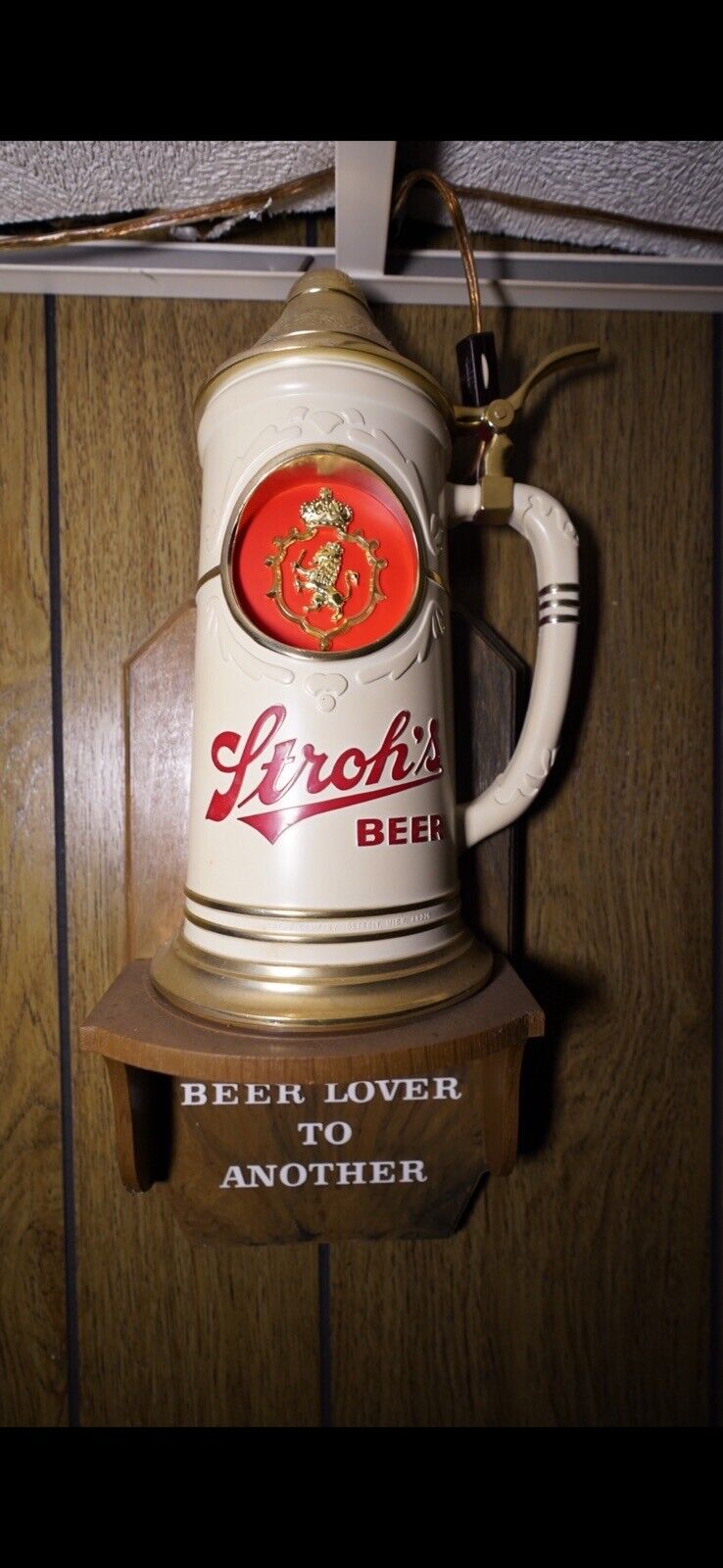 1972 Antique Stroh\'s Beer Stein Sign ~ From One Beer Lover To Another - Vintage