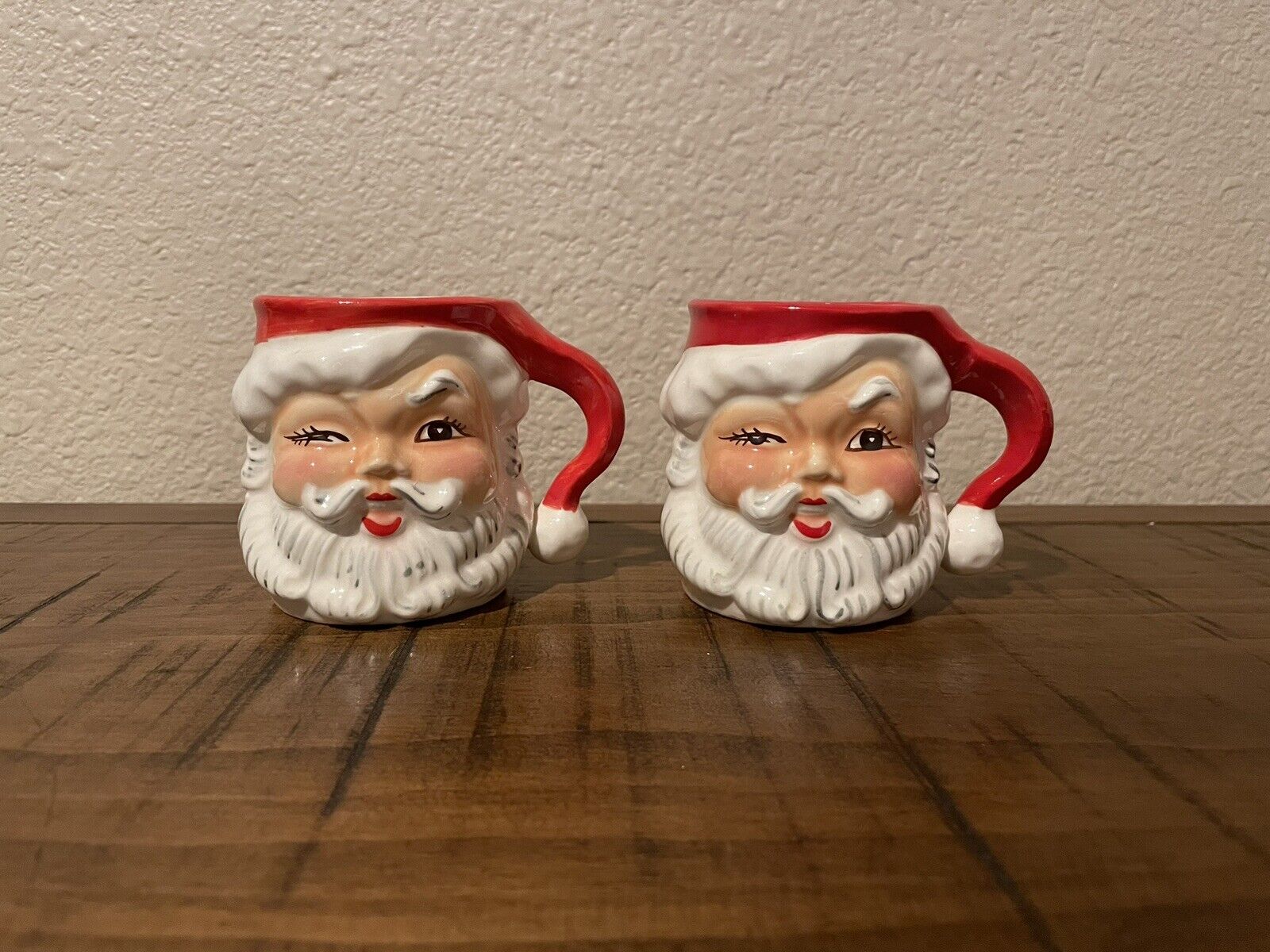 Vintage Christmas 1950’s Napco Winking Santa Mugs 3.5” Set of 2 KDX244/TJ