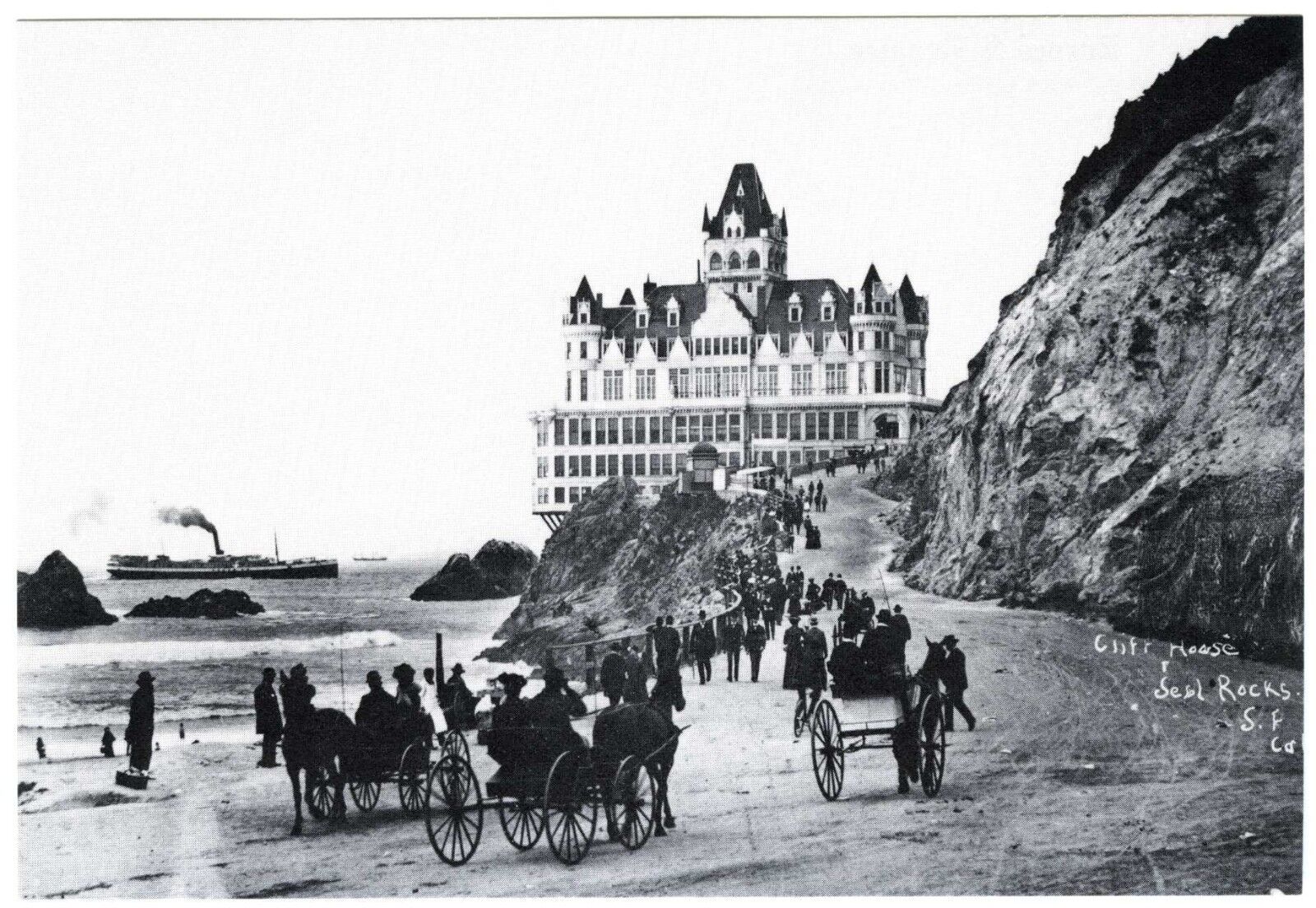 c.1900 SAN FRANCISCO VICTORIAN CLIFF HOUSE with HORSES&BUGGIES~NEW 1980 POSTCARD