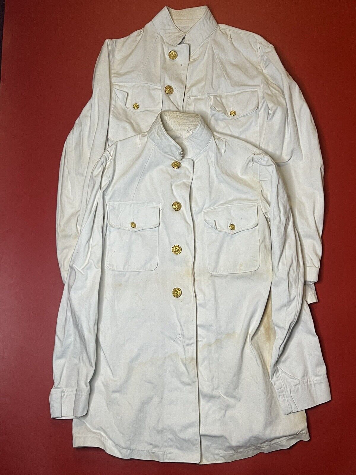 2x Vintage WW2 US Navy Whites Jacket Uniform With Water Stains See Description
