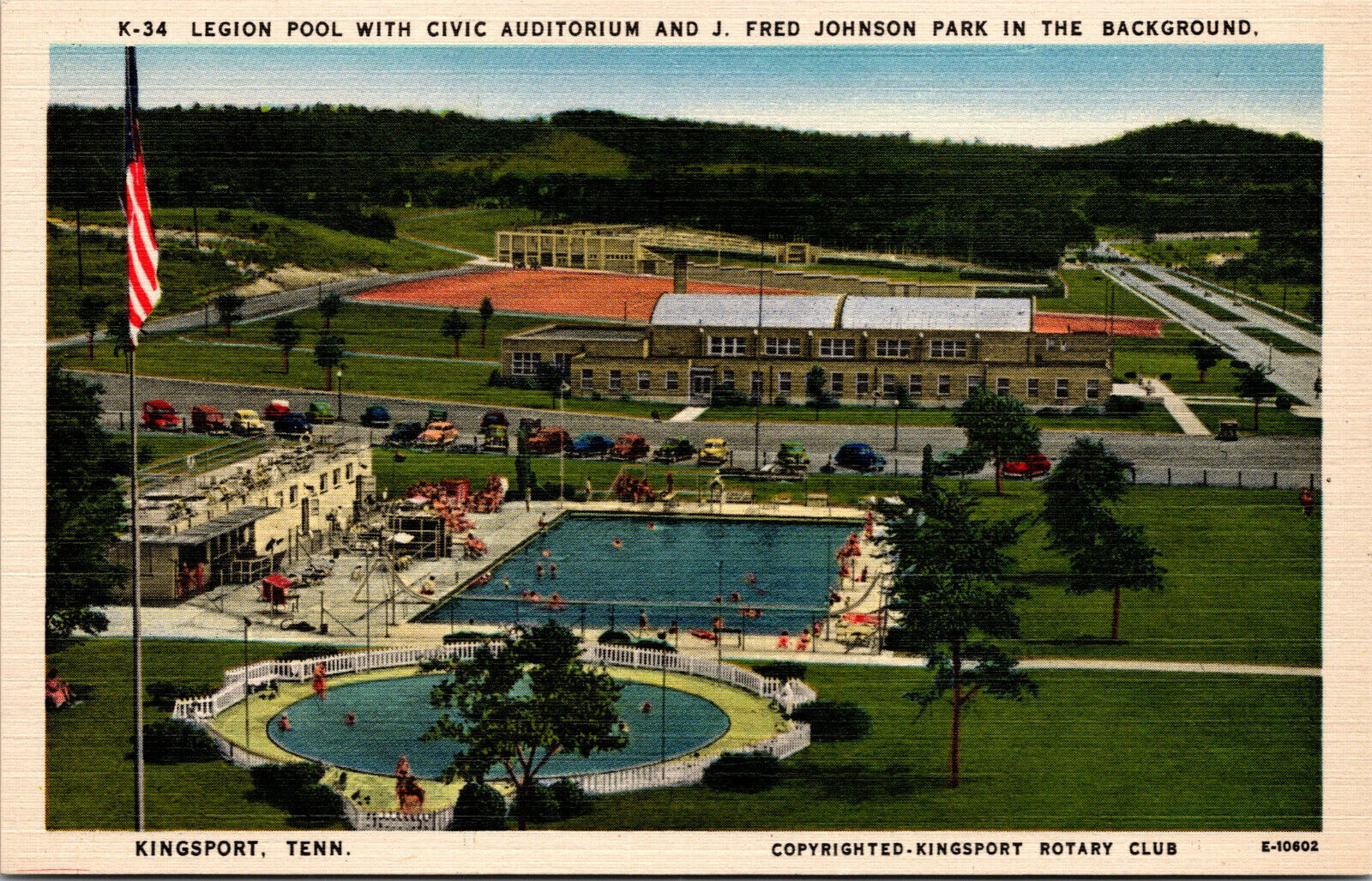 Vtg 1930s Legion Pool Civic Auditorium J Fred Johnson Park Kingsport TN Postcard