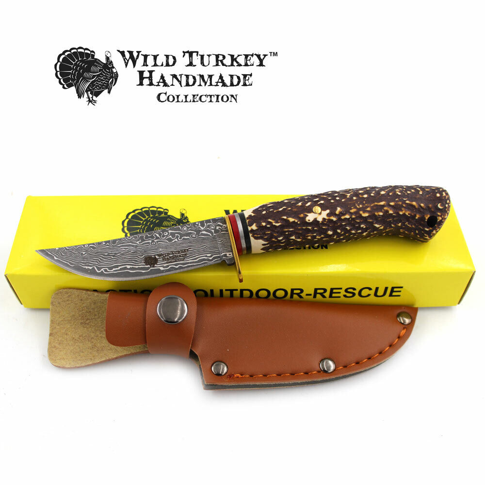 Wild Turkey Handmade Collection Fixed Blade Faux Handle Hunting Knife w/ Sheath 