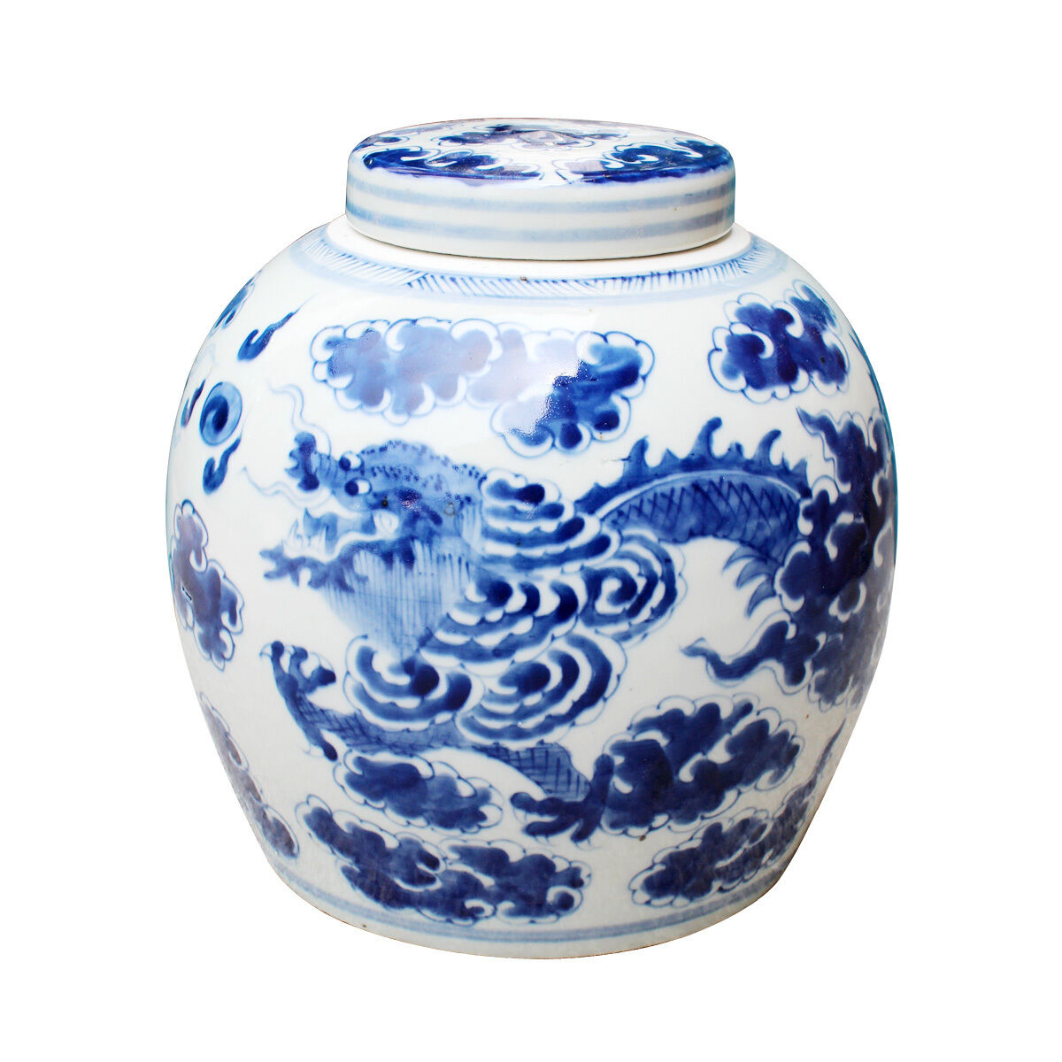 Beautiful Blue and White Porcelain Ginger Jar Dragon Motif 9\
